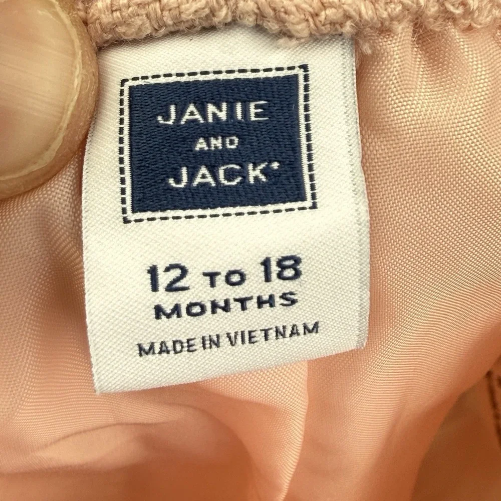 Janie and Jack Shorts Baby Girls 12-18 Months Pink Tweed Buttons Elastic Pull-On